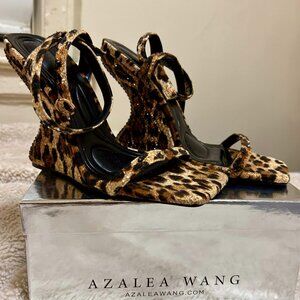 AZALEA WANG Pantheress Leopard Wedge Sandal Size US 9